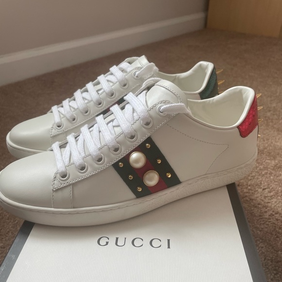 Gucci Shoes Gucci Women Ace Studded Leather Sneakers Poshmark